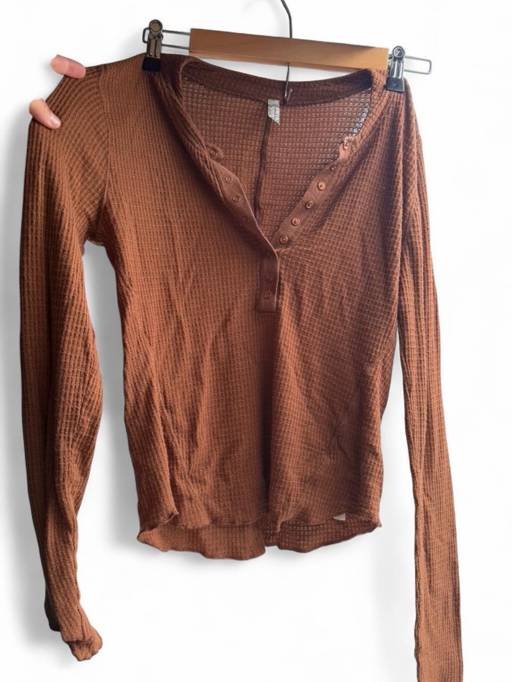 Free people Rust Brown Waffle Henley Long-Sleeve Top